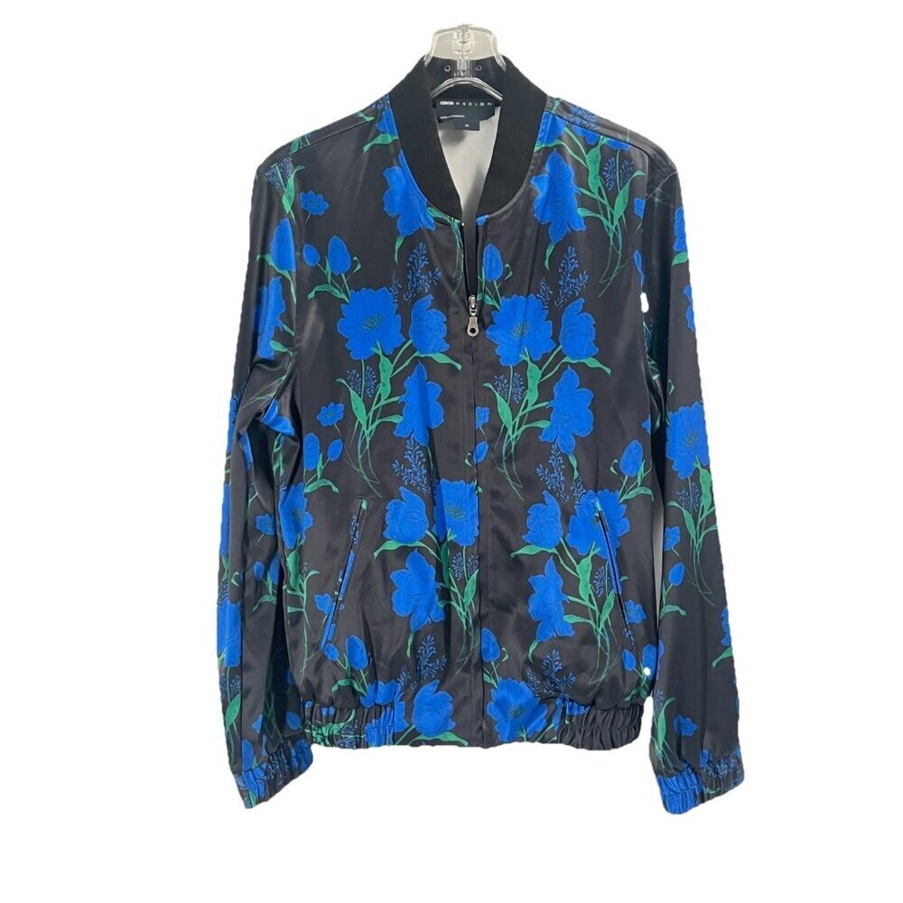 Asos Blue Black Floral Satin Bomber Jacket Dark Romantic Sz Mens XS